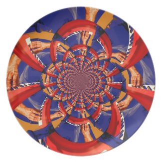 kaleidoscope hand playing red keyboard orange blue plates