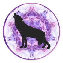 Kaleidoscope Howling Wolf Round Sticker