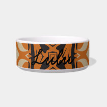 Kaleidoscope Square, Orange Tan Brown Cat Food Bowls