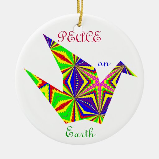 Kaleidoscopic Peace Crane Ornament. 1