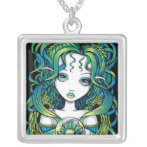 kallan, green, lotus, flower, fairy, angel, bubble, crystal, ball, faery, faerie, fae, fantasy, art, myka, jelina, mika, angels, Necklace with custom graphic design