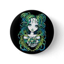 "Kallan" Green Lotus Water Angel Pinback Button