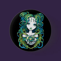 "Kallan" Green Lotus Water Angel Pinback Button