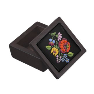 Kalocsa Embroidery - Hungarian Folk Art black bg. Premium Keepsake Boxes