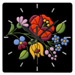 Kalocsa Embroidery - Hungarian Folk Art Square Wallclocks