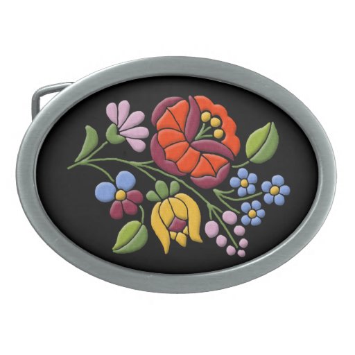 Kalocsa Embroidery-Hungarian Folk Art oval buckle Belt Buckle