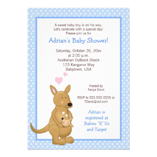 Kangaroo boy Baby Shower Invitation Blue