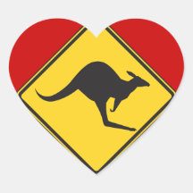 Kangaroo Caution Sign Heart Sticker