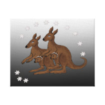 Kangaroo Family Baby in Pouch Wrapped Canvas Stretched Canvas Print