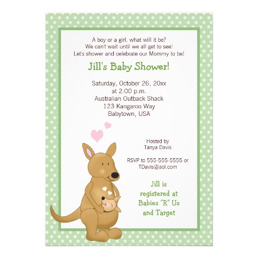Kangaroo Neutral Baby Shower Invitation Green