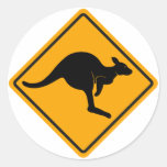 Kangaroo Road Sign Round Stickers