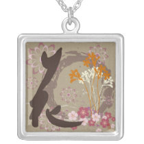 Kanji Illustration Design Flowers Necklace