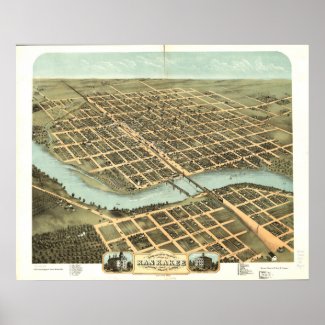 Kankakee Illinois 1869 Antique Panoramic Map print