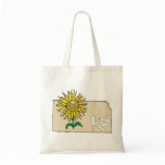 Kansas KS Map with Smiling Sunflower Cartoon bags