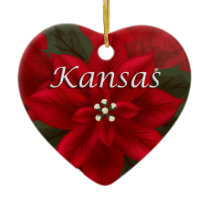 Kansas Poinsettia Heart  Keepsake Ornament