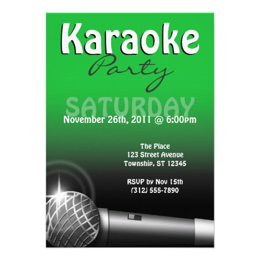 Karaoke Party Green Invitations