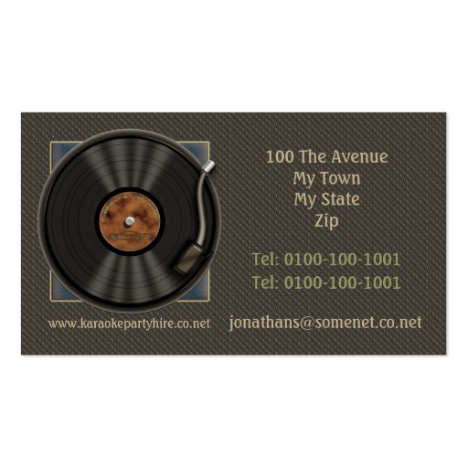 Karaoke Vinyl Record Logo Business Cards (back side)