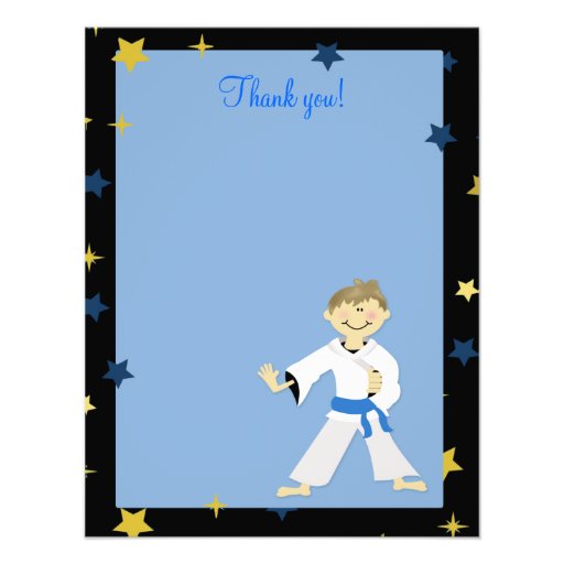 KARATE BOY Blue Belt 4x5 Flat Thank you note Custom Invitations