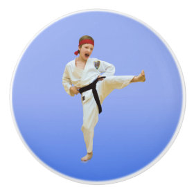 Karate Kicking, Black Belt, Martial Arts Ceramic Knob