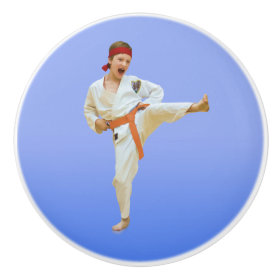 Karate Kicking, Orange Belt, Martial Arts Ceramic Knob