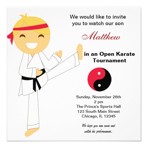 Karate Kids Tournament Personalized Invitation