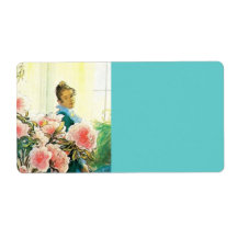 Karin with Pink Flowers and Her Loom Personalized Shipping Labels