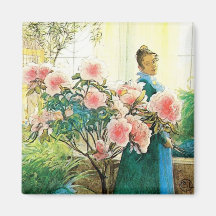 Karin with Pink Flowers and Her Loom Magnets