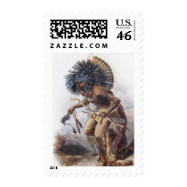 Karl Bodmer - Moennitarri Warrior doing Dog Dance postage by MasterpieceArt Karl Bodmer - Moennitarri Warrior doing Dog Dance postage