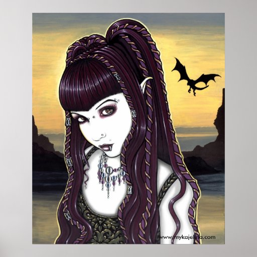 Katana Gothic Dragon Goddess Poster