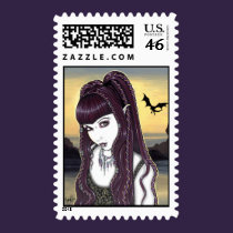 "Katana" Gothic Dragon Vampire Fae Art Postage stamps