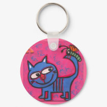 kate the cat is very happy Keychain