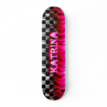 Katrina skateboard pink fire and flames design