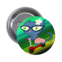 Kats With Glassez : Blu Kitty Scooter Button