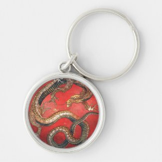 Katsushika Hokusai Mythical Legendary Dragon art Keychain