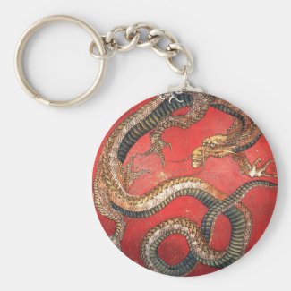 Katsushika Hokusai Mythical Legendary Dragon art Keychain