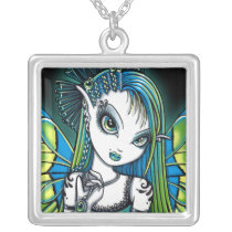 katy, green, gothic, yellow, tattoo, fairy, faery, faerie, fae, pixie, fantasy, art, big, eyed, myka, jelina, mika, faeries, Necklace with custom graphic design