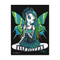fairy, green, tattoo, butterfly, jewel, aqua, teal, faery, fae, faerie, fairies, fantasy, art, myka, jelina, cute, adorable, characters, Postcard with custom graphic design