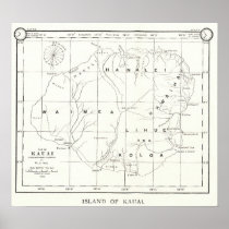 Kauai Island, Hawaii, Vintage Map 1887 Poster at Zazzle
