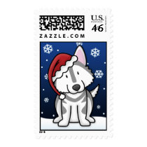 Kawaii Alaskan Malamute Christmas Postage Stamps