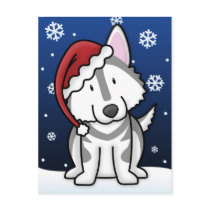 Kawaii Alaskan Malamute Christmas Postcard