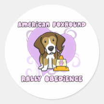 Kawaii American Foxhound Rally Obedience Round Stickers