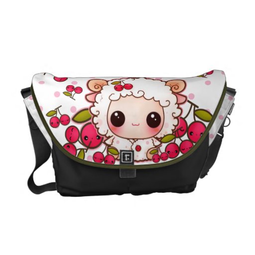 Kawaii baby sheep and cute cherries messenger bag