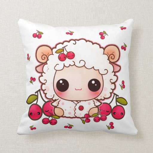 Kawaii baby sheep and cute cherries pillow Zazzle