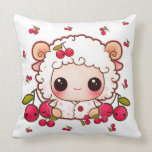Kawaii baby sheep and cute cherries throw pillow