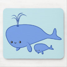 Kawaii Baby Whale and Mama Whale Mouse Pad