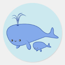 Kawaii Baby Whale and Mama Whale Round Sticker