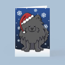 Kawaii Black Pomeranian Christmas Card