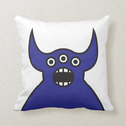 Kawaii Blue Alien Monster Face Throw Pillow