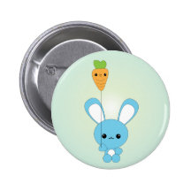 Kawaii Blue Bunny and Carrot Balloon button