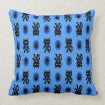 Kawaii Blue Cat and Paw Print Pattern Pillow
